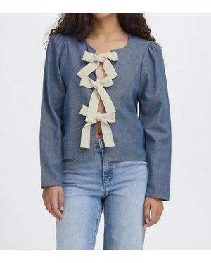 Ichi Osana Long Sleeve Tie Front Top - Blue