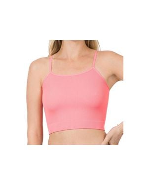 Zenana Ribbed Seamless Spaghetti Strap Crop Cami - Pink