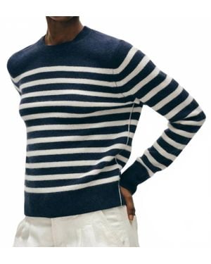 White + Warren Cashmere Striped Crewneck Sweater - Blue