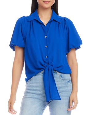 Karen Kane Puff Sleeve Tie Front Top - Blue