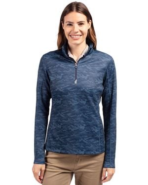 Cutter & Buck Traverse Camo Print Stretch Quarter Zip Pullover Jacket - Blue