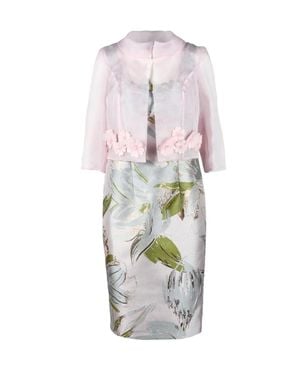 NEFERTARI Floral Appliqué Cropped Jacket And Fitted Skirt Co-Ord Set - White