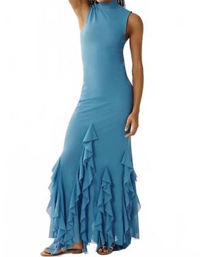 Especia Aneta Long Dress With Ruffle Hem - Blue