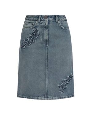 Versace Barocco A-Line Midi Denim Skirt, Brand Size 42 Us - Blue