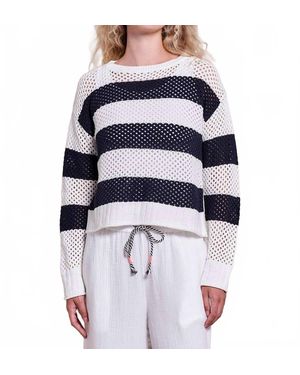 Sundry Mesh Stripe Boat Neck Sweater - Blue