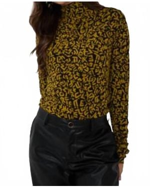 EsQualo Print Long Sleeve Mock Neck Top - Green