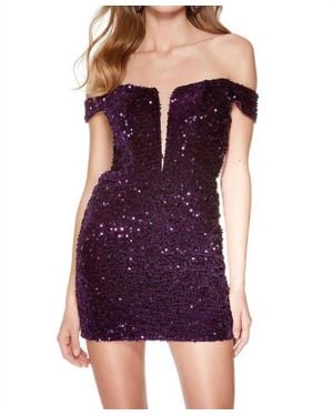 Alyce Paris Sequin Off Shoulder Homecoming Dress - Purple