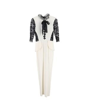 Alessandra Rich Lace Bow Accent Maxi Dress - White