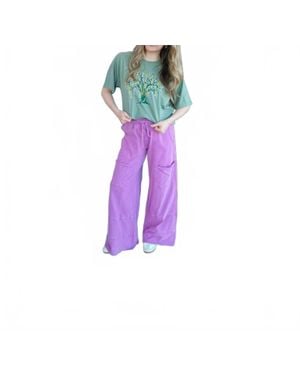 Easel Mineral Washed Terry Knit Pants - Purple