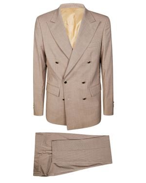 MARSĒM Checkered Six Button Suit - Natural