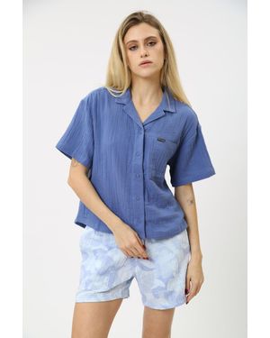 Columbia Holly Hideaway Breezy Shirt Top Cotton Button Up Fts649 - Blue