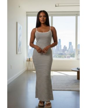 TRUEDAMES Rib Knit Striped Bodycon Maxi Slip Dress - Multicolor