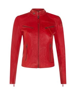 Infinity Leather Slim-Fit Leather Biker Jacket-Maldon - Red