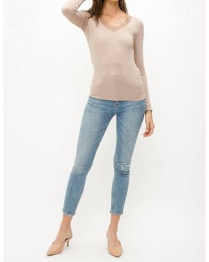 Mystree Lace V Neck Modal Top - Blue