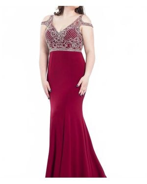 Rachel Allan Beaded Jersey Prom Dress - Red