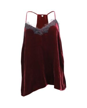 Cami NYC Velvet Lace-Trim Camisole with Spaghetti Straps - Red