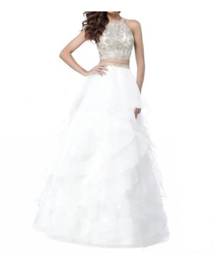Sherri Hill Ace High Neck Floral Embroidered Gown - White