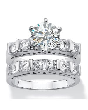 Palmbeach Jewelry 3 Tcw Cubic Zirconia 2-Piece Bar-Set Bridal Wedding Ring Set - Metallic