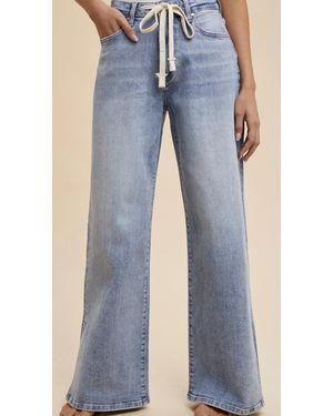 Anniewear Waist Strap Detail Stretch Side Slit Wide Leg Jean - Blue