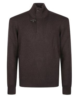 Fay Ribbed Buttoned Elbow Patch Virgin Wool Turtleneck Sweater - Brown