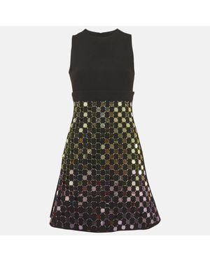 David Koma Stretch Crepe Embellished A-Line Mini Dress - Black