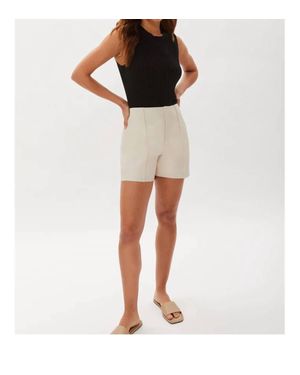 ecru Leather Short With Pintucks - Natural