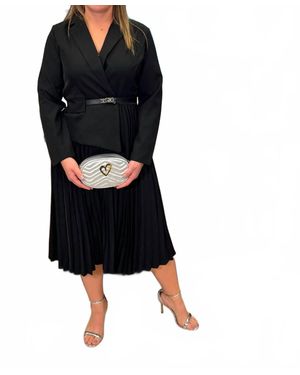 Productseeker Blazer Pleated Midi Dress With Genius Leatther Belt - Black