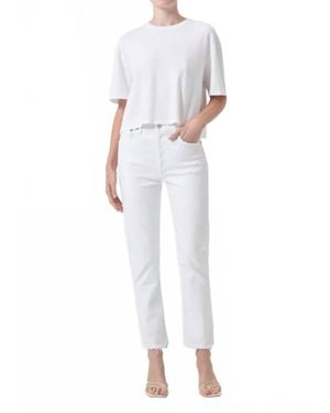 Agolde Riley High Rise Straight Cropped Jeans - White
