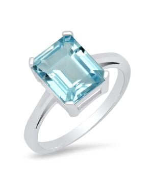 MAX + STONE Sterling 8X10 Emerald Cut Gemstone Ring - Blue