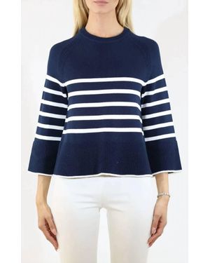 Metric Knits Placed Striping Raglan Sleeve Crew Pullover - Blue