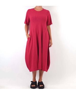 cut-loose Seamed Short Sleeve Midi Dress - Red