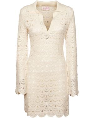 MC2 Saint Barth Long Sleeve Mini Dress With Crochet Detailing - Natural