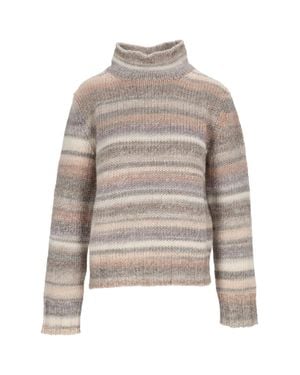 Kangra Cashmere Striped Turtleneck Sweater With Ribbed Detailing - White