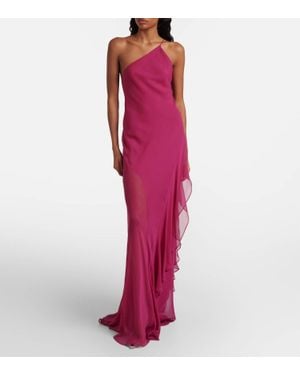 The Sei One Shoulder Ruffle Gown - Red