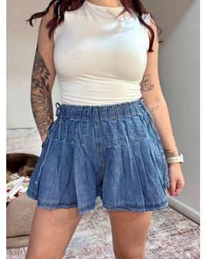 Wishlist Paisley Pleated Shorts With Elastic Waist - Blue