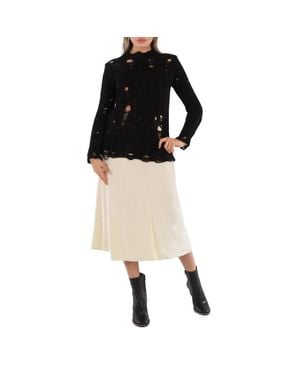 Jil Sander Ladies Cosmic Latte Low Waist Velvet A-Line Midi Skirt, Brand Size 34 (Us Size 2) - Black