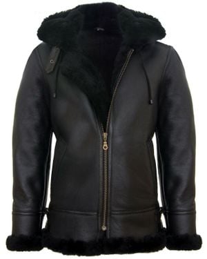 Infinity Leather Hooded Sheepskin Leather B3 Flying Jacket-Columbus - Black