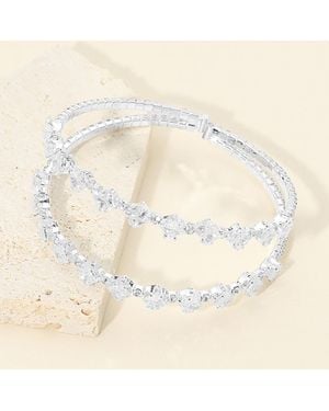 Fashnzfab Square Cz Double Row Adjustable Evening Cuff Bracelet - Natural