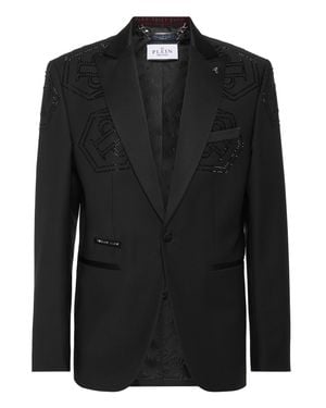 Philipp Plein Wool Blazer Lord Fit Monogram - Black