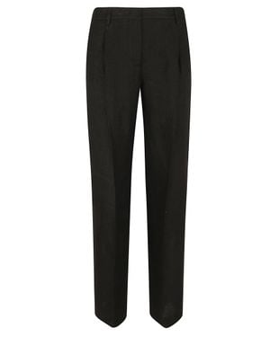 Lardini Straight Leg Tailored Linen Pants With Zip Closure - Black