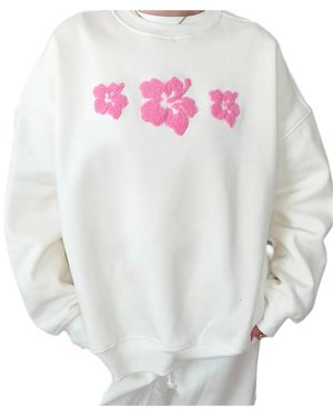 Sunkissed Coconut Hibiscus Flower Sweatshirt - White