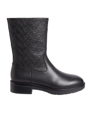 Calvin Klein Textured Upper Flat Leather Ankle Boots - Black