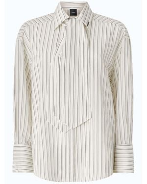 Pinko Long-Sleeved Blouse With Asymmetrical Front Detail And Contrasting Stripes - White