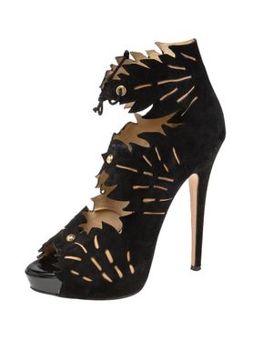 Charlotte Olympia Suede Eve Leaf Cutout Ankle Booties - Black