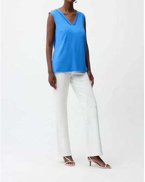 Joseph Ribkoff Rayon Jersey Sleeveless Straight Top With Sheer Trim - Blue