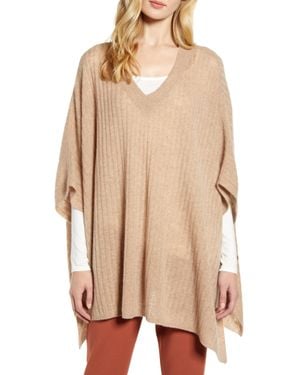 Halogen® Easy Cashmere V-Neck Poncho - Natural
