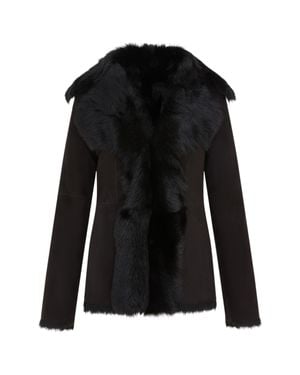 Infinity Leather Sheepskin Toscana Shearling Suede Leather Jacket - Black