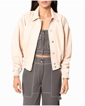 Nicole Miller Collared Leather Jacket - Gray