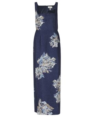 Saloni Bora Metallic Jacquard Square-Neck Maxi Dress - Blue