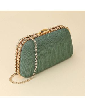 Fashnzfab Rhinestone Trim Around Sparkle Crossbody Evening Clutch Bag - Green